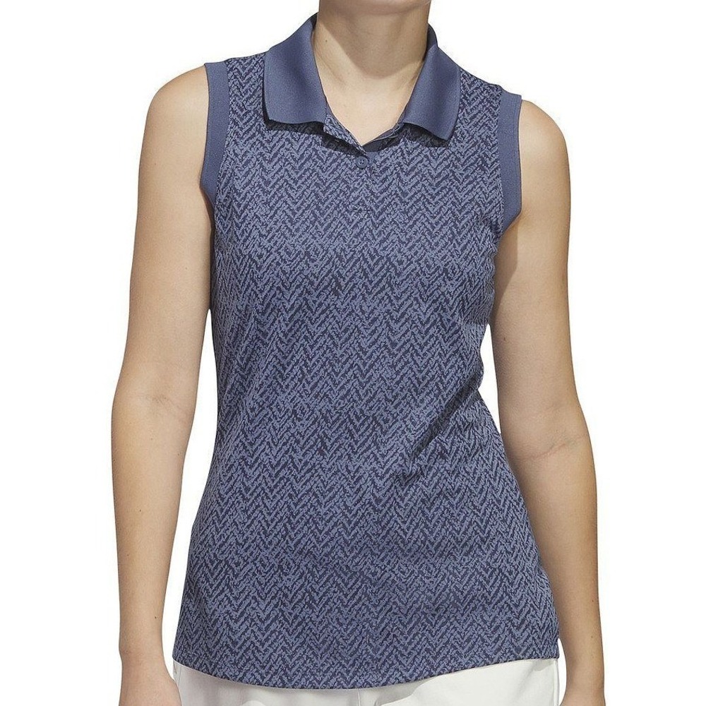 Adidas Ultimate365 Jacquard Polo Shirt Sleeveless Blue Womens Small NWT